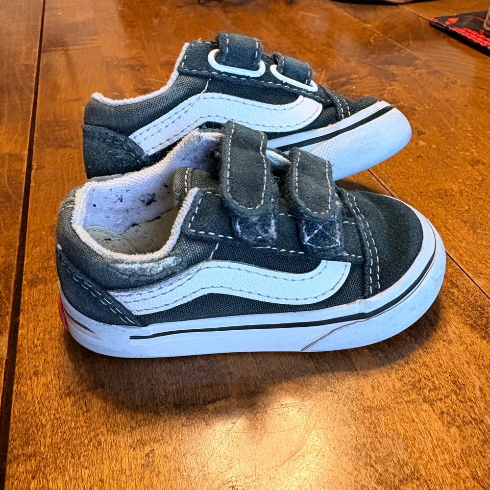 Vans Kids Gray and White Velcro Skate Sneakers